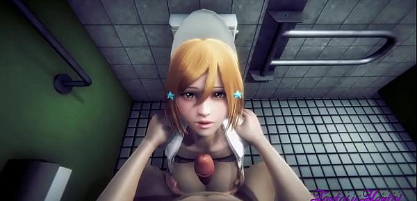  Bleach Hentai - Orihime in the Toilet boobjob and fucked - Anime Manga Japanese Cartoon 3D Porn